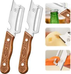 4-in-1 Multifunctional Vegetable Peeler, 50% Thicker Ultra-Sharp Stainless Steel Peeler Knife, Wooden Handle & Bottle Opener, for Vegetables Fruits Potatoes Carrots, Peelers for Kitchen (2 Pack) 4-in-1 Multifunctional Vegetable Peeler, 50% Thicker Ultra-Sharp Stainless Steel Peeler Knife, Wooden Handle & Bottle Opener, for Vegetables Fruits Potatoes Carrots, Peelers for Kitchen (2 Pack)