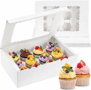 12 Count Cupcake Boxes, 4PCS Cupcake Container with Window and Inserts | Cupcake Holder, Boxes Holding 48 Pastry Box for Birthday Holiday Party, Bakery Supplies for Cupcakes, Desserts (White) 12 Count Cupcake Boxes, 4PCS Cupcake Container with Window and Inserts | Cupcake Holder, Boxes Holding 48 Pastry Box for Birthday Holiday Party, Bakery Supplies for Cupcakes, Desserts (White)