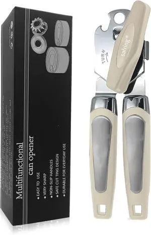 Safring Can Opener Manual, Handheld Strong Heavy Duty Stainless Steel Can Opener, Comfortable Handle, Sharp Blade Smooth Edge, Can Openers with Multifunctional Bottle Opener, Beige Safring Can Opener Manual, Handheld Strong Heavy Duty Stainless Steel Can Opener, Comfortable Handle, Sharp Blade Smooth Edge, Can Openers with Multifunctional Bottle Opener, Beige