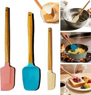 3PCS Silicone Spatula Wooden Handle Set, Heat Resistant Silicone Spatula, Spatulas Silicone Heat Resistant Wood, Rubber Spatula for Baking Non-Stick Cooking Mixing, Pink & Blue & Beige 3PCS Silicone Spatula Wooden Handle Set, Heat Resistant Silicone Spatula, Spatulas Silicone Heat Resistant Wood, Rubber Spatula for Baking Non-Stick Cooking Mixing, Pink & Blue & Beige