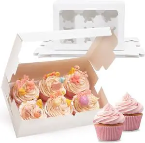 TOMNK 6 Count White Cupcake Boxes,36 Total Capacity Cupcake Carrier Sets TOMNK 6 Count White Cupcake Boxes,36 Total Capacity Cupcake Carrier Sets