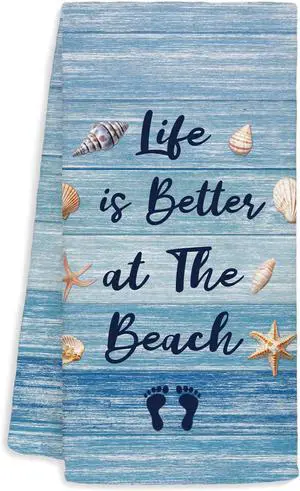 Jvpke Coastal Beach Kitchen Towels, Life is Better at The Beach Seashell Decorative Dish Tea Towels, Coastal Nautical Hand Towels for Bathroom, Coastal Kitchen Bathroom Decor, 16x24 Inch Jvpke Coastal Beach Kitchen Towels, Life is Better at The Beach Seashell Decorative Dish Tea Towels, Coastal Nautical Hand Towels for Bathroom, Coastal Kitchen Bathroom Decor, 16x24 Inch