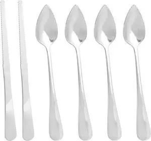 6pcs Serrated Grapefruit Spoon and Knife Set, Stainless Steel Citrus Eating Utensils for Grapefruit Lemon Kiwi Melon Lime Pitaya, Ergonomic Handle, Easy Fruit Scooping and Cutting (Silver) 6pcs Serrated Grapefruit Spoon and Knife Set, Stainless Steel Citrus Eating Utensils for Grapefruit Lemon Kiwi Melon Lime Pitaya, Ergonomic Handle, Easy Fruit Scooping and Cutting (Silver)
