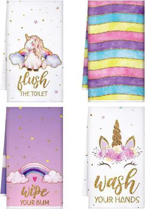Bencailor 4 Pcs Unicorn Decorative Kitchen Towels Rainbow Absorbent Towels 24 x 16 Inch Tea Hand Bath Towel Pink Dish Accessories for Kitchen Bathroom Spa Sport Housewarming Home Bencailor 4 Pcs Unicorn Decorative Kitchen Towels Rainbow Absorbent Towels 24 x 16 Inch Tea Hand Bath Towel Pink Dish Accessories for Kitchen Bathroom Spa Sport Housewarming Home