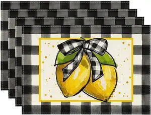 Artoid Mode Buffalo Plaid Lemon Placemats for Dining Table, 12 x 18 Inch Summer Seasonal Decoration Rustic Washable Table Mats Set of 4 Artoid Mode Buffalo Plaid Lemon Placemats for Dining Table, 12 x 18 Inch Summer Seasonal Decoration Rustic Washable Table Mats Set of 4