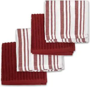 Frigidaire Claire 100% Cotton Dish Clothes,12" x 12", Solid and Stripe Print, Machine Washable, Red,4-Pack Frigidaire Claire 100% Cotton Dish Clothes,12" x 12", Solid and Stripe Print, Machine Washable, Red,4-Pack