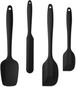 4-Piece Silicone Spatula Set with Stainless Steel Core, Black | One-piece silicone rubber spatulas for baking and cooking; flexible tips, gentle on nonstick cookware and dishwasher safe 4-Piece Silicone Spatula Set with Stainless Steel Core, Black | One-piece silicone rubber spatulas for baking and cooking; flexible tips, gentle on nonstick cookware and dishwasher safe