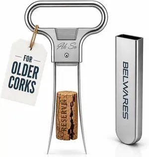 Belwares Ah So Wine Opener Cork Puller, Wine Bottle Opener for Old Corks | Stainless Steel Wine Tool and Cork Opener for Wine Bottles, 2 Bonus Silicone Stoppers, No Twisting or Drilling Belwares Ah So Wine Opener Cork Puller, Wine Bottle Opener for Old Corks | Stainless Steel Wine Tool and Cork Opener for Wine Bottles, 2 Bonus Silicone Stoppers, No Twisting or Drilling