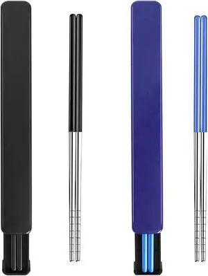 Portable Reusable Stainless Steel Chopsticks with Case, Black Blue,9 | 18/8 Stainless Steel,Metal,Black Blue For Travel,Camping,Bento Box, Alternative to Wooden/Plastic Chopstick Portable Reusable Stainless Steel Chopsticks with Case, Black Blue,9 | 18/8 Stainless Steel,Metal,Black Blue For Travel,Camping,Bento Box, Alternative to Wooden/Plastic Chopstick