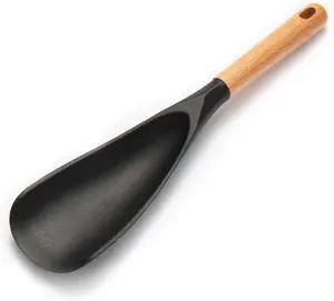 Silicone Cooking Spoon for Nonstick Cookware - Wooden Handle Kitchen Spoon for Mixing, Flipping, Scraping & Serving - Heat-Resistant Spatula for Baking, Stirring (11.4'' Black 1-Pcs) Silicone Cooking Spoon for Nonstick Cookware - Wooden Handle Kitchen Spoon for Mixing, Flipping, Scraping & Serving - Heat-Resistant Spatula for Baking, Stirring (11.4'' Black 1-Pcs)