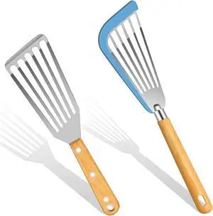 KLAQQED Fish Spatula Set for Nonstick Cookware Flexible Metal Fish Spatula Stainless Steel Small Fish Slotted Spatula Turner with Wood Handle KLAQQED Fish Spatula Set for Nonstick Cookware Flexible Metal Fish Spatula Stainless Steel Small Fish Slotted Spatula Turner with Wood Handle