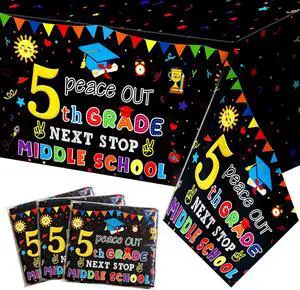 Ulmisfee 3 Pack 5th Grade Graduate Tablecloths,Peace Out 5th Grade Next Stop Middle School,Class of 2026 Fifth Grade Graduate Table Cloths Party Ceremony Decorations Supplies,54 x 108 Ulmisfee 3 Pack 5th Grade Graduate Tablecloths,Peace Out 5th Grade Next Stop Middle School,Class of 2026 Fifth Grade Graduate Table Cloths Party Ceremony Decorations Supplies,54 x 108