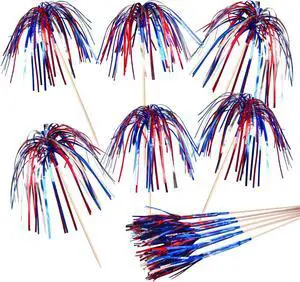 100 Pack 4th of July Cocktail Picks, 6 Inch Patriotic Firework Picks, Red Silver Blue Foil Frill Toothpicks Food Fruit Drink Sticks for Fourth of July Party Supplies Patriotic Decorations 100 Pack 4th of July Cocktail Picks, 6 Inch Patriotic Firework Picks, Red Silver Blue Foil Frill Toothpicks Food Fruit Drink Sticks for Fourth of July Party Supplies Patriotic Decorations