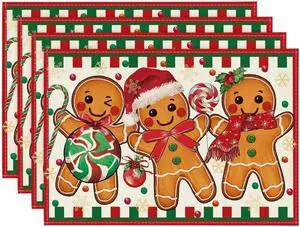 Artoid Mode Gingerbread Candy Cane Christmas Placemats Set of 4, 12x18 Inch Seasonal Table Mats for Party Kitchen Dining Decoration Artoid Mode Gingerbread Candy Cane Christmas Placemats Set of 4, 12x18 Inch Seasonal Table Mats for Party Kitchen Dining Decoration
