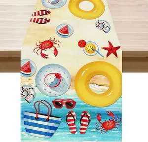 XCHI Summer Beach Swim Ring Table Runner for Table Decoration 13x72 Inch | Ring Flip Flops Seaside Themed Stylish Home Decor for Party Farmhouse Kitchen Dining Dinner Holiday XCHI Summer Beach Swim Ring Table Runner for Table Decoration 13x72 Inch | Ring Flip Flops Seaside Themed Stylish Home Decor for Party Farmhouse Kitchen Dining Dinner Holiday