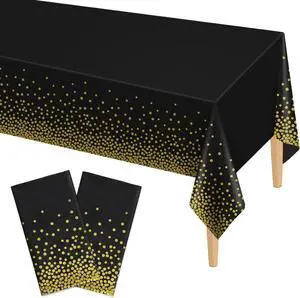 Kopokita 2 Pack Black and Gold Dot Disposable Tablecloths 54 x 108 Inch | Waterproof Plastic Table Covers for Weddings Birthday Engagement Party Baptism Decorations Kopokita 2 Pack Black and Gold Dot Disposable Tablecloths 54 x 108 Inch | Waterproof Plastic Table Covers for Weddings Birthday Engagement Party Baptism Decorations