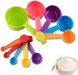 10 Pieces Plastic Measuring Cups and Spoons Set Colored for Kitchen Cooking Bathing (random style) 10 Pieces Plastic Measuring Cups and Spoons Set Colored for Kitchen Cooking Bathing (random style)