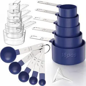 16PCS Measuring Cups and Spoons Set, Measuring Spoon Set with Metric and US Measurements, Fits for Measuring Dry and Liquid (Blue) 16PCS Measuring Cups and Spoons Set, Measuring Spoon Set with Metric and US Measurements, Fits for Measuring Dry and Liquid (Blue)