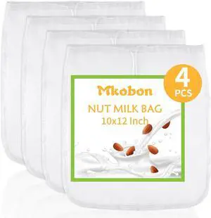 4 Pcs 10" x 12" Nut Milk Bag Reusable, Cheese Cloth Bags for Straining | Grade 100 Nylon, Fine Mesh Food Grade Cheesecloth Strainer for Oat Almond Milk Greek Yogurt Juice Cold Brew Coffee Beer Tea 4 Pcs 10" x 12" Nut Milk Bag Reusable, Cheese Cloth Bags for Straining | Grade 100 Nylon, Fine Mesh Food Grade Cheesecloth Strainer for Oat Almond Milk Greek Yogurt Juice Cold Brew Coffee Beer Tea