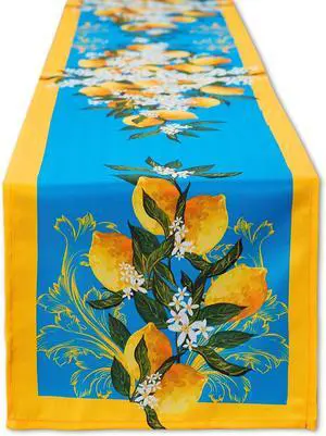 YiHomer Provence Blue Lemon Mediterranean Tile Tabletop for Spring Summer Decorations, Picnics and Dinner Parties - Indoor Outdoor, Stain and Water Resistant, Table Runner, 14 x 72 YiHomer Provence Blue Lemon Mediterranean Tile Tabletop for Spring Summer Decorations, Picnics and Dinner Parties - Indoor Outdoor, Stain and Water Resistant, Table Runner, 14 x 72