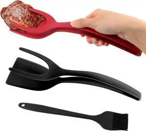 2 in 1 Egg Flipper Spatula Tong, 2pcs Non-Stick Frying Tongs with Silicone Brush Grip and Flip Spatula Tongs Home Kitchen Cooking Tool(3pcs) 2 in 1 Egg Flipper Spatula Tong, 2pcs Non-Stick Frying Tongs with Silicone Brush Grip and Flip Spatula Tongs Home Kitchen Cooking Tool(3pcs)