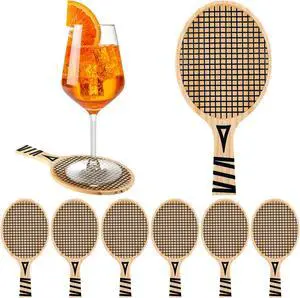 Hushee 6 Pack Wood Racket Drink Coasters Paddle Shape with Handle Hushee 6 Pack Wood Racket Drink Coasters Paddle Shape with Handle