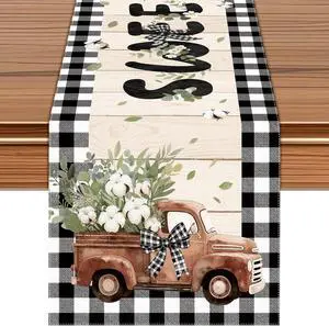 Farmhouse Buffalo Plaid Table Runner, Vintage Truck Cotton, 13 x 72 Inches | Linen Texture Washable Rustic Country Decor, Decorative Runner for Dining & Kitchen Table, Table Protection for Home Party Farmhouse Buffalo Plaid Table Runner, Vintage Truck Cotton, 13 x 72 Inches | Linen Texture Washable Rustic Country Decor, Decorative Runner for Dining & Kitchen Table, Table Protection for Home Party