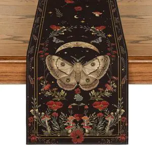 Artoid Mode Poppy Moth Mushroom Moon Fall Table Runner, Seasonal Autumn Kitchen Dining Table Decoration for Home Party Decor 13x72 Inch Artoid Mode Poppy Moth Mushroom Moon Fall Table Runner, Seasonal Autumn Kitchen Dining Table Decoration for Home Party Decor 13x72 Inch