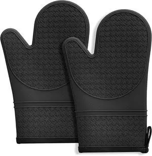 Hovico Silicone Oven Mitts, Heat Resistant 500F Kitchen Mitts 2PCS, 11.6" BPA-Free Soft Baking Gloves, Non-Slip Grip Oven Gloves with Soft Cotton Lining for Kitchen Cooking Baking BBQ - Black Hovico Silicone Oven Mitts, Heat Resistant 500F Kitchen Mitts 2PCS, 11.6" BPA-Free Soft Baking Gloves, Non-Slip Grip Oven Gloves with Soft Cotton Lining for Kitchen Cooking Baking BBQ - Black