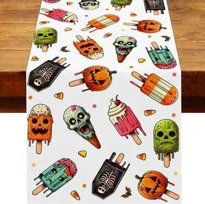 Summerween Table Runner Spooky Popsicle Skull Ice Cream Party Decoration Pumpkin Candy Corn Home Kitchen Dining Room Table Decor (13" x 72") Summerween Table Runner Spooky Popsicle Skull Ice Cream Party Decoration Pumpkin Candy Corn Home Kitchen Dining Room Table Decor (13" x 72")