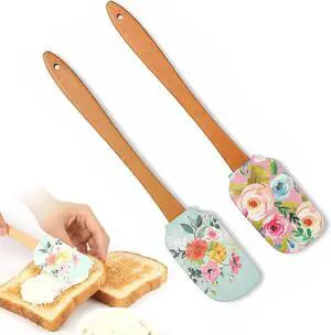 Veemoon Silicone Spatula Set with Wooden Handle, 2pcs Heat Resistant Baking Cake Cream Scrapers Soft Rubber Mixing Scraper Non-Stick Flexible Spatula - Floral Pattern - Kitchen Utensils for Cooking Veemoon Silicone Spatula Set with Wooden Handle, 2pcs Heat Resistant Baking Cake Cream Scrapers Soft Rubber Mixing Scraper Non-Stick Flexible Spatula - Floral Pattern - Kitchen Utensils for Cooking