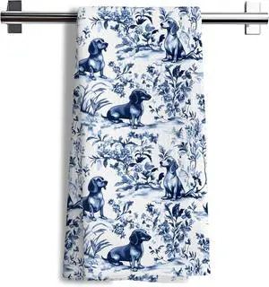 Chinoiserie Dachshund Kitchen Towels, Dachshund Gifts Decorative Dish Tea Towels, Blue and White Floral Botanical Grandmillennial Weiner Dog Hand Towels for Kitchen Bathroom, 16x24 Inch Chinoiserie Dachshund Kitchen Towels, Dachshund Gifts Decorative Dish Tea Towels, Blue and White Floral Botanical Grandmillennial Weiner Dog Hand Towels for Kitchen Bathroom, 16x24 Inch