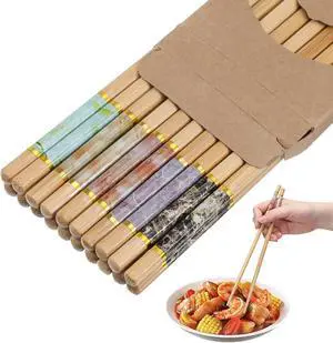 10 Pairs Bamboo Chopsticks, Reusable Chinese Chopsticks, Wooden Chopstick, Dishwasher Safe and Non Slip Chopstick, Chinese Style Chop Stick Set for Noodles, Hot Pot, Dumplings, Sushi, Ramen (9.45Inch) 10 Pairs Bamboo Chopsticks, Reusable Chinese Chopsticks, Wooden Chopstick, Dishwasher Safe and Non Slip Chopstick, Chinese Style Chop Stick Set for Noodles, Hot Pot, Dumplings, Sushi, Ramen (9.45Inch)