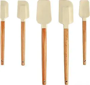 5 Piece Wooden Handle Silicone Rubber Spatula Set for Kitchen Baking, Jars,Cooking, and Mixing High Heat Resistant Non Stick Dishwasher Safe BPA-Free (off white) 5 Piece Wooden Handle Silicone Rubber Spatula Set for Kitchen Baking, Jars,Cooking, and Mixing High Heat Resistant Non Stick Dishwasher Safe BPA-Free (off white)