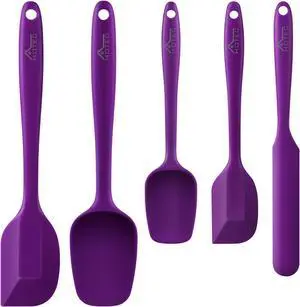 HOTEC 600 Heat Resistant BPA-Free Silicone Rubber Spatula Set for Baking, Cooking, and Mixing Non Stick Dishwasher Safe, Purple Set of 5 HOTEC 600 Heat Resistant BPA-Free Silicone Rubber Spatula Set for Baking, Cooking, and Mixing Non Stick Dishwasher Safe, Purple Set of 5