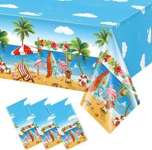 3 Pack Summer Beach Plastic Tablecloth Party Decorations, Disposable Aloha Luau Hawaiian Tablecloth, Flamingo Surfboard Table Cover for Summer Beach Pool Hawaiian Theme Party Decorations, 54 x 108Inch 3 Pack Summer Beach Plastic Tablecloth Party Decorations, Disposable Aloha Luau Hawaiian Tablecloth, Flamingo Surfboard Table Cover for Summer Beach Pool Hawaiian Theme Party Decorations, 54 x 108Inch
