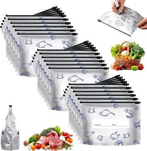 30Pcs Reusable Aluminum Foil Sealable Storage Bags, 2026 New Resealable Vacuum Zipper Pouches for Food, Stand Up Foil Sealable Bags with Label and Zip Lock for Vegetable (Small) 30Pcs Reusable Aluminum Foil Sealable Storage Bags, 2026 New Resealable Vacuum Zipper Pouches for Food, Stand Up Foil Sealable Bags with Label and Zip Lock for Vegetable (Small)