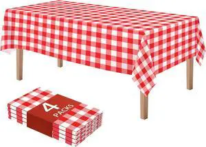DaiUni 4 Pack Red and White Gingham Tablecloths Disposable, 54x108 Inch | Checkered Plastic Tablecloth, Waterproof Plaid Picnic Table Cover for Birthday Party, Baby Shower, Graduation, Christmas DaiUni 4 Pack Red and White Gingham Tablecloths Disposable, 54x108 Inch | Checkered Plastic Tablecloth, Waterproof Plaid Picnic Table Cover for Birthday Party, Baby Shower, Graduation, Christmas