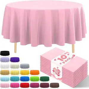 10 Pack Premium Disposable Plastic Tablecloth 84" Round Table Cover for Birthdays Weddings Christmas Anniversary Buffet Table (Pink) 10 Pack Premium Disposable Plastic Tablecloth 84" Round Table Cover for Birthdays Weddings Christmas Anniversary Buffet Table (Pink)