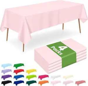 LANLISA Pink Plastic Tablecloth Disposable, 4 Pack, 54 x 108 Inch | Rectangle Light Pink Table Cloth for Birthday Party Decorations, Valentines, Easter, Mothers Day, Baby Shower LANLISA Pink Plastic Tablecloth Disposable, 4 Pack, 54 x 108 Inch | Rectangle Light Pink Table Cloth for Birthday Party Decorations, Valentines, Easter, Mothers Day, Baby Shower