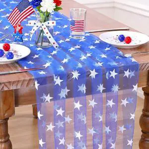 10FT Patriotic Table Runner - 29x120 Inch 4th of July USA Stars Table Decorations Blue Gauze Table Runners for 250th Anniversary Independence Day Party Decor Dining Outdoor Memorial Day Accessories 10FT Patriotic Table Runner - 29x120 Inch 4th of July USA Stars Table Decorations Blue Gauze Table Runners for 250th Anniversary Independence Day Party Decor Dining Outdoor Memorial Day Accessories