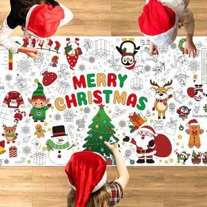 Christmas Coloring Tablecloth for Kids, 71 x 31 Large Inch Xmas Coloring Poster Table Cover, Holiday Doodle Crafts for Classroom, Family Party, Christmas Games and Activities Supplies Christmas Coloring Tablecloth for Kids, 71 x 31 Large Inch Xmas Coloring Poster Table Cover, Holiday Doodle Crafts for Classroom, Family Party, Christmas Games and Activities Supplies