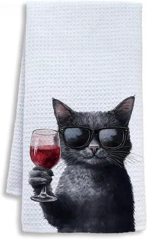 Funny Black Cat Wine Kitchen Towels, Black Cat Gifts Dish Tea Towels for Kitchen Bar Cart, Wine Lover Gifts for Women Men Decorative Hand Towel, 16x24 Inch Funny Black Cat Wine Kitchen Towels, Black Cat Gifts Dish Tea Towels for Kitchen Bar Cart, Wine Lover Gifts for Women Men Decorative Hand Towel, 16x24 Inch