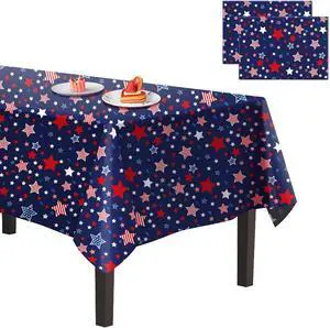 4th of July Tablecloth Plastic 54x108 Inch, 2 Pack Disposable Independence Day Navy Blue Table Cover, Star Rectangle Patriotic Table Cloth for Fourth July Memorial Day Decor Decoration 4th of July Tablecloth Plastic 54x108 Inch, 2 Pack Disposable Independence Day Navy Blue Table Cover, Star Rectangle Patriotic Table Cloth for Fourth July Memorial Day Decor Decoration