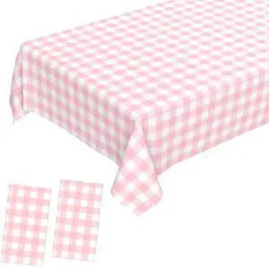2 Pcs Pink Gingham Tablecloth, Disposable Plastic Pink Checkered Table Cloth, Pink & White Plaid Table Cover for Outdoor Picnic, Wedding, Baby & Bridal Shower, Birthday Party (54 x 108 Inch) 2 Pcs Pink Gingham Tablecloth, Disposable Plastic Pink Checkered Table Cloth, Pink & White Plaid Table Cover for Outdoor Picnic, Wedding, Baby & Bridal Shower, Birthday Party (54 x 108 Inch)