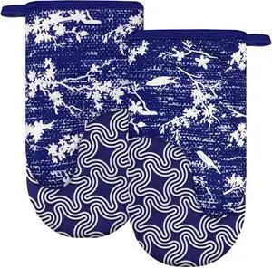 Thumb Oven Mitts, Heat Resistant Silicone Kitchen Mittens 2-Pack Set | Non-Slip Khaki Patchwork Flower Soft Long Oven Gloves, Flexible Thick Pot Holders for Safe Baking Cooking and Grill(Navy) Thumb Oven Mitts, Heat Resistant Silicone Kitchen Mittens 2-Pack Set | Non-Slip Khaki Patchwork Flower Soft Long Oven Gloves, Flexible Thick Pot Holders for Safe Baking Cooking and Grill(Navy)