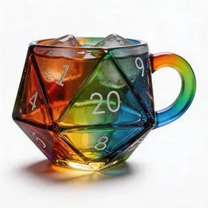 D20 Dice Glass Mug Hand-Painted 3D Fantasy RPG Tankard, Collectible Clear Drinkware, Unique Gift for DND Players & Tabletop Gamers D20 Dice Glass Mug Hand-Painted 3D Fantasy RPG Tankard, Collectible Clear Drinkware, Unique Gift for DND Players & Tabletop Gamers