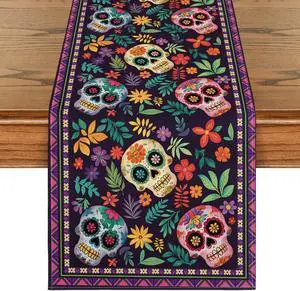 Artoid Mode Mexican Sugar Skull Dia De Los Muertos Table Runner, Day of The Dead Altar Kitchen Dining Table Decoration for Home Party Decor 13x72 Inch Artoid Mode Mexican Sugar Skull Dia De Los Muertos Table Runner, Day of The Dead Altar Kitchen Dining Table Decoration for Home Party Decor 13x72 Inch