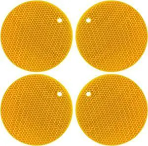 7Inch Round Silicone Trivets (4Pack Bright Yellow) | BPAFree foodgrade silicone, nonslip & heatresistant; multiuse: trivet, pot holder, coaster; flexible with hanging hole 7Inch Round Silicone Trivets (4Pack Bright Yellow) | BPAFree foodgrade silicone, nonslip & heatresistant; multiuse: trivet, pot holder, coaster; flexible with hanging hole