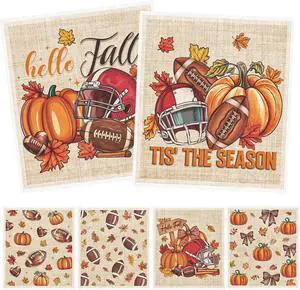 Fall Swedish Dishcloths for Kitchen, 6PCS Thanksgiving Football Swedish Dish Cloths Gift Set, Reusable Washable Absorbent Decorative Pumpkins Maple Dish Towel for Home Cleaning Fall Swedish Dishcloths for Kitchen, 6PCS Thanksgiving Football Swedish Dish Cloths Gift Set, Reusable Washable Absorbent Decorative Pumpkins Maple Dish Towel for Home Cleaning
